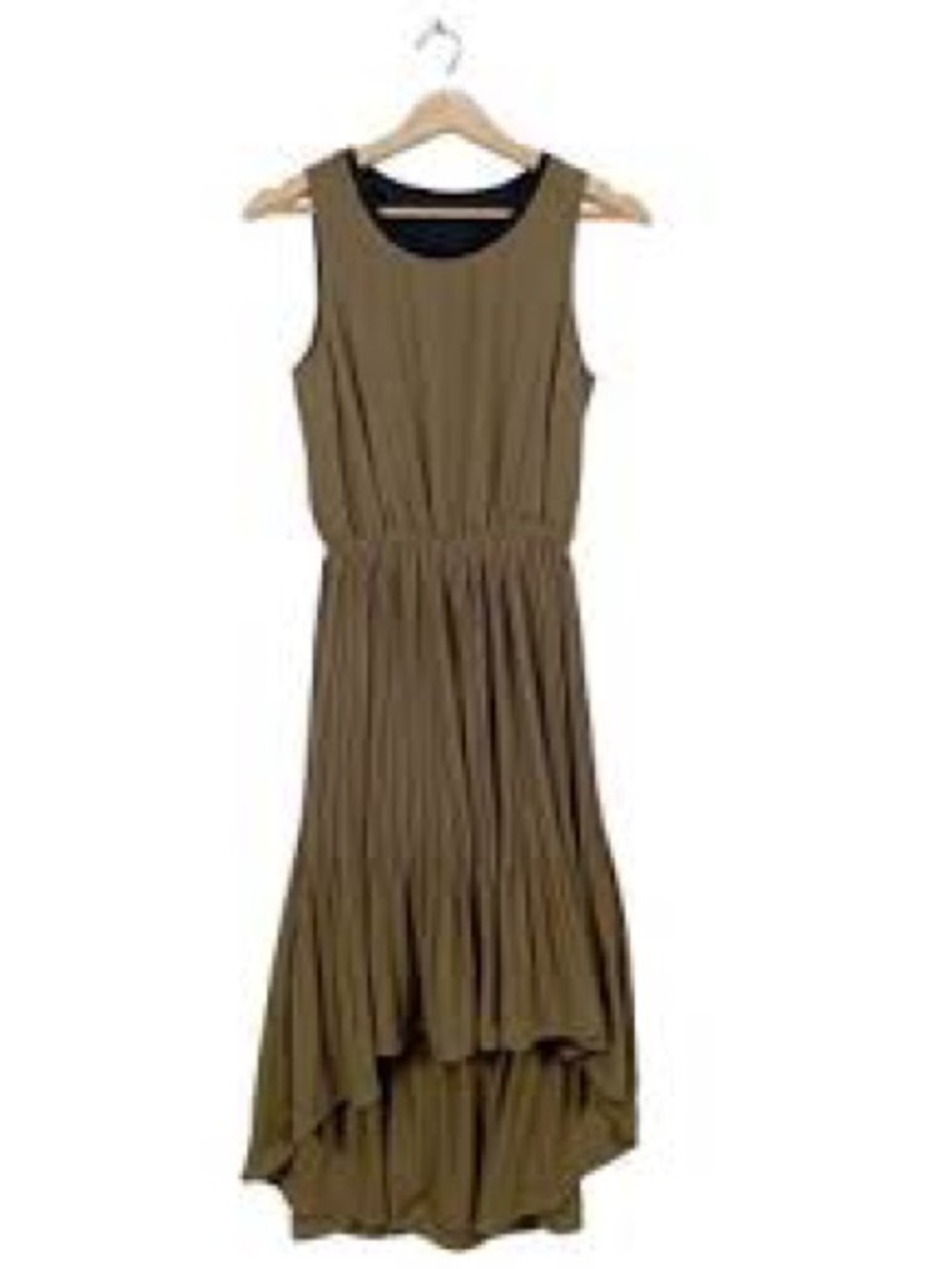 H&M Olive Sleeveless Pleated Midi Dress - Brand Unspecified